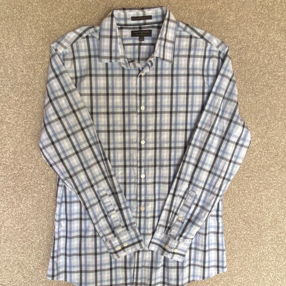 Banana Republic Button Down Shirt Mens Large Blue Plaid Excellent Athletic Fit